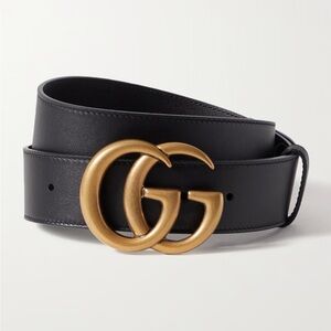 Gucci GG leather belt black and gold, size 75